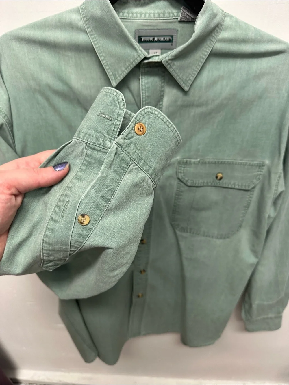 RNR Gear men’s long sleeve button up shirt green soft cotton size medium